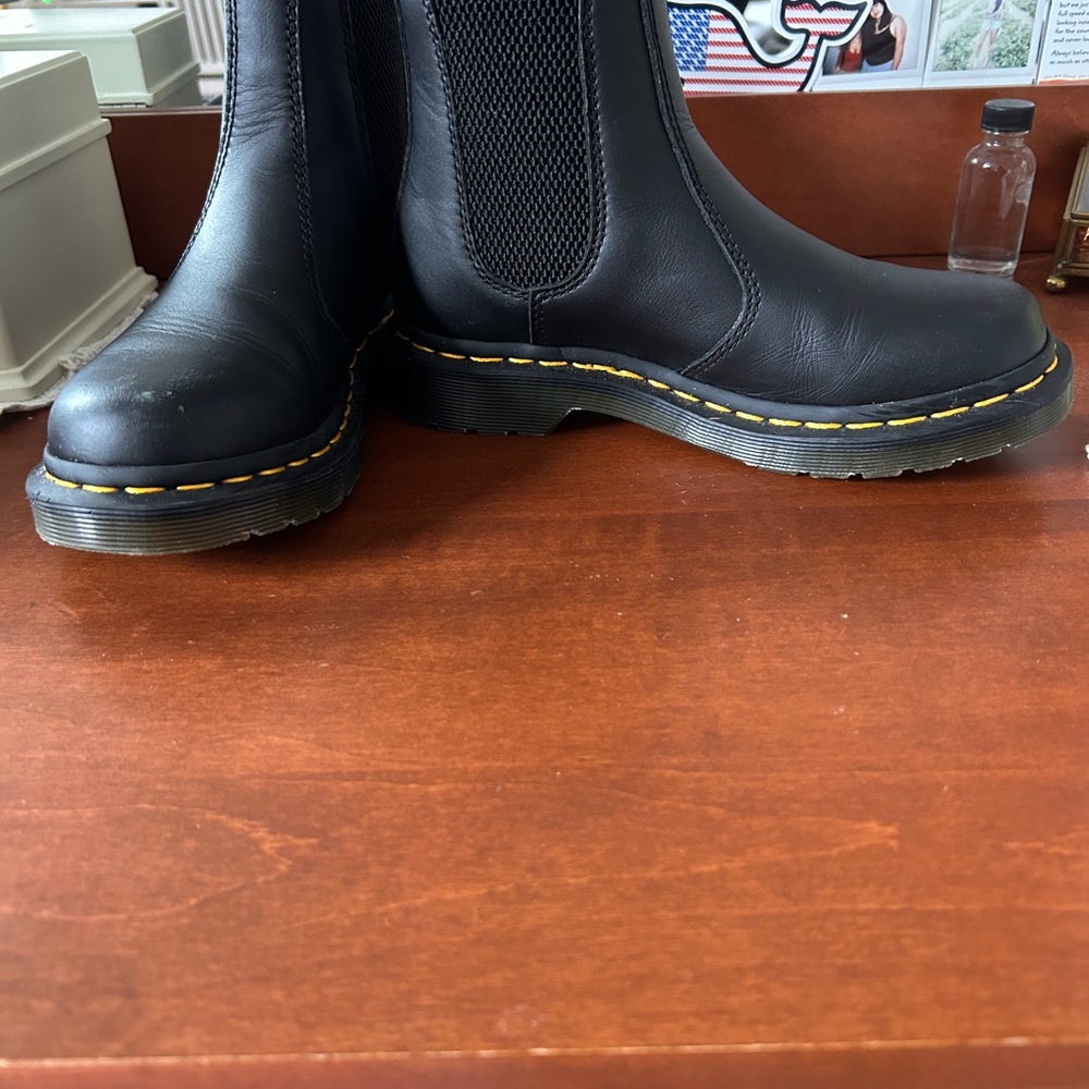 Dr. Martens Black Ankle Boots with Yellow Stitching
